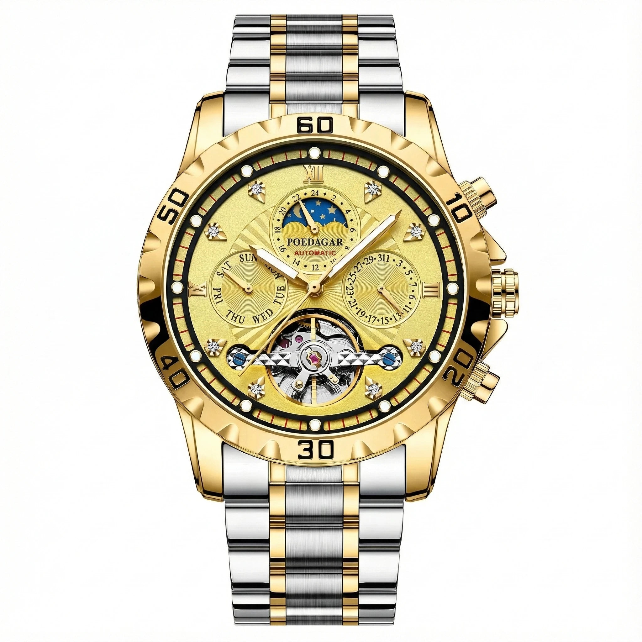 Luxury Men's Tourbillon Style Automatic Watch | Day & Date Display