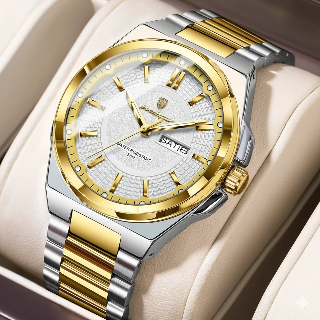 Men's Luxury Day-Date Business Watch | Stainless Steel Quartz