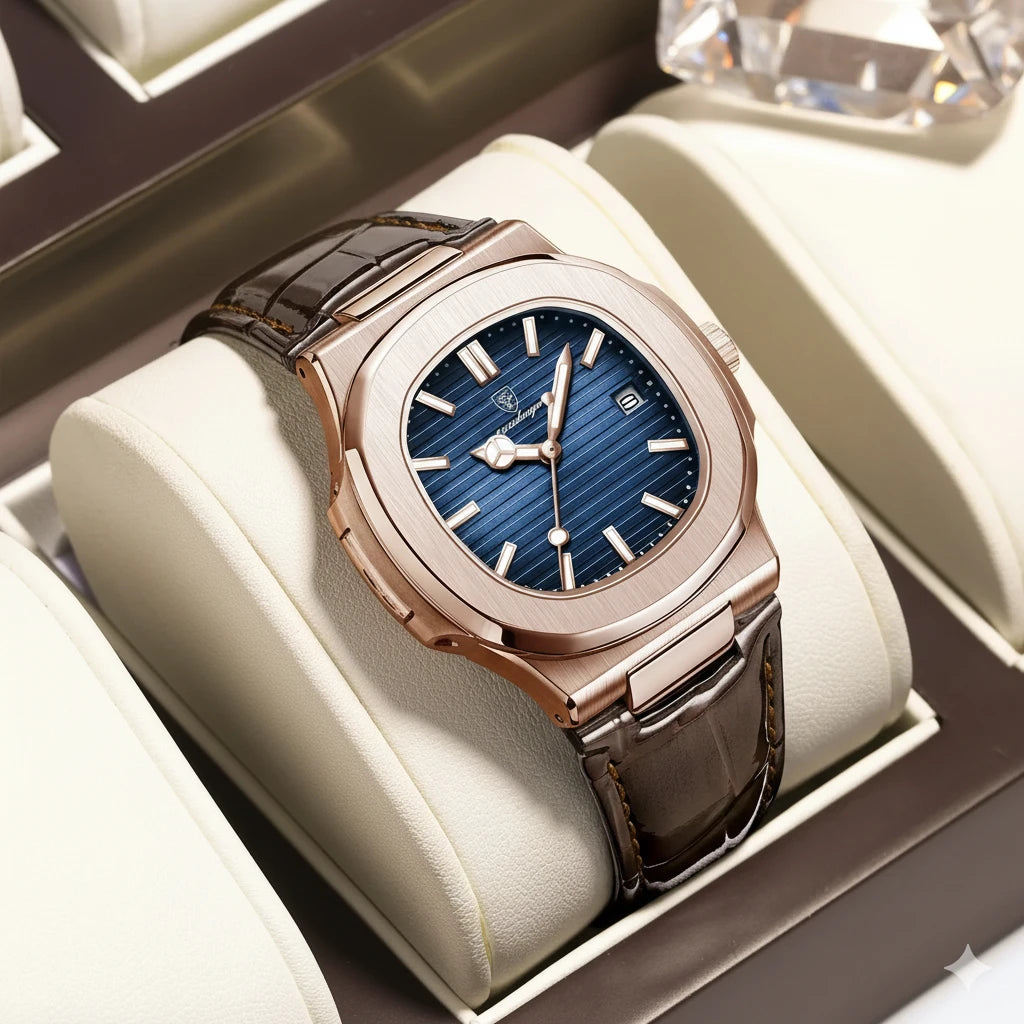 Luxury Men's Business Square Watch - Diamond Bezel Quartz