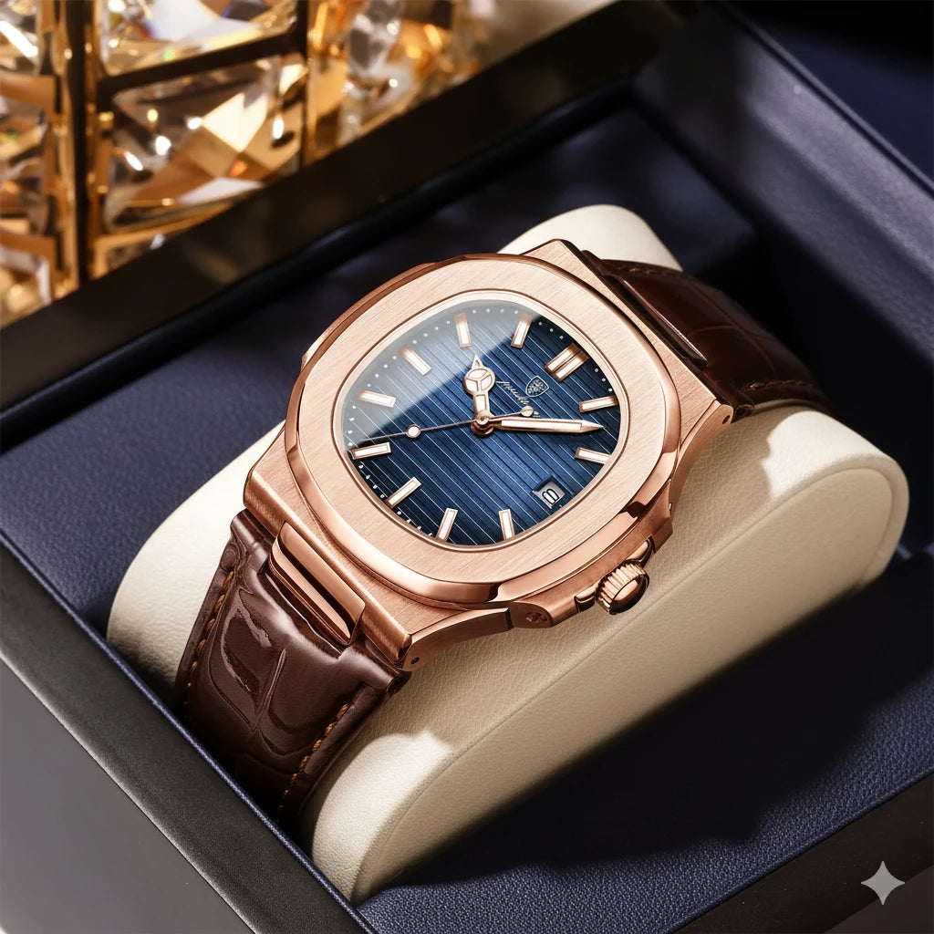 Luxury Men's Business Square Watch - Diamond Bezel Quartz